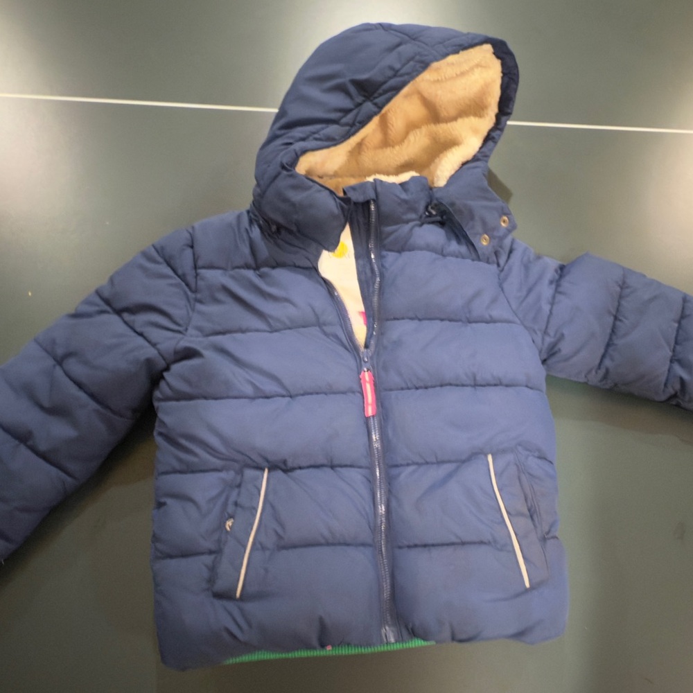 Boden Navy blue winter Fleece Jacket with hoodie 5-6 years girls